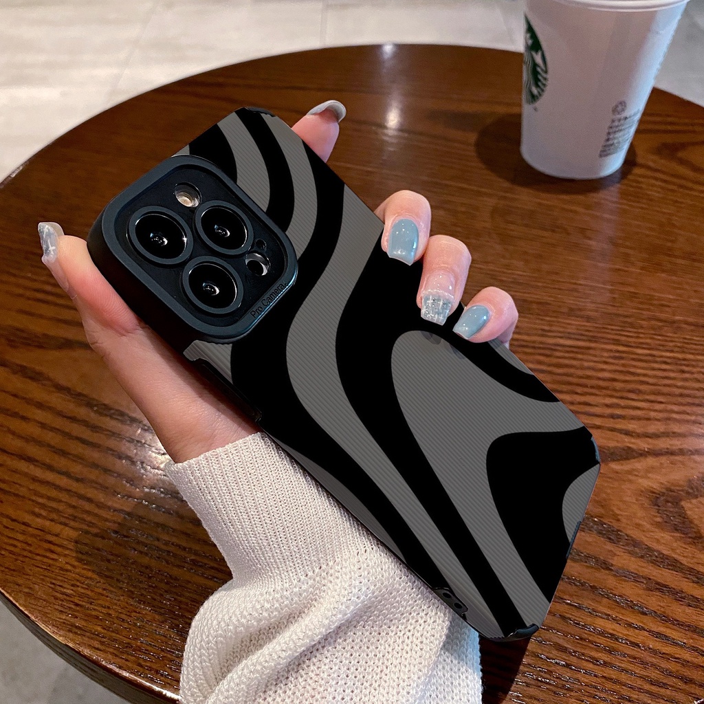 [Kulit Domba] Soft Case IP IPhone 6S 7 8 Plus SE 2020 X XR XS Max11 12 13 14 Pro Max 14 Plus 12 13 Mini Abu Gery Hitam Zebra-stripe