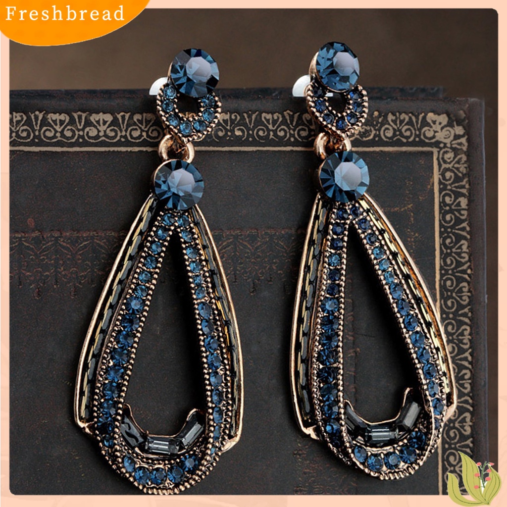 {In Stock} Anting Drop Gaya Vintage Bentuk Tetesan Air Pengerjaan Halus Batu Biru Pear Drop Earring Untuk Pesta