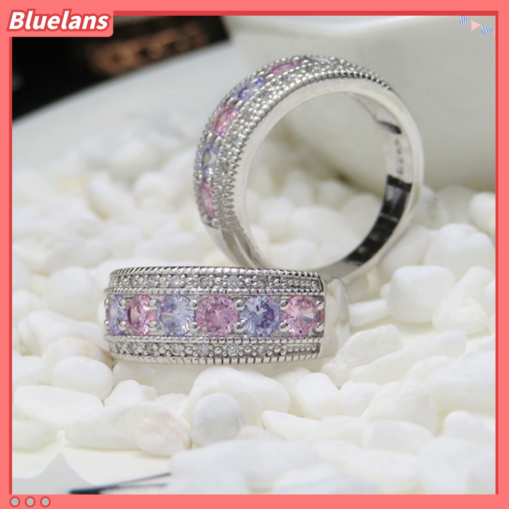 {In Stock} Pernikahan Pertunangan Perhiasan Pengantin Cincin Jari Hias Cubic Zirconia Warna-Warni