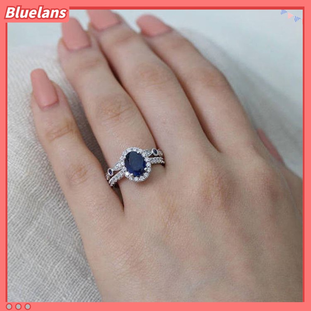 {In Stock} Wanita Safir Imitasi Berlapis Perak Jari Cincin Pengantin Pernikahan Perhiasan Dekorasi Hadiah