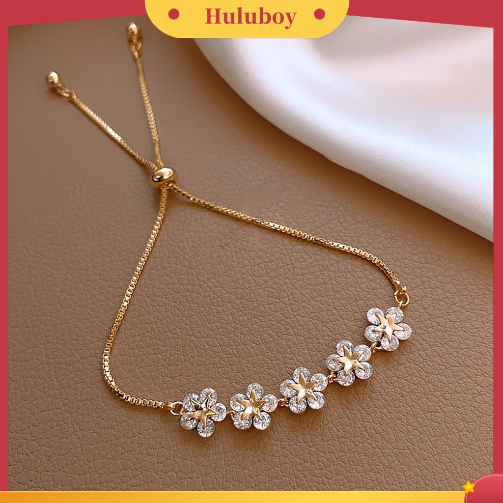 {Ready Stock} Rantai Perhiasan Hadiah Indah Dekorasi Wanita Emas Lima Bunga Gelang Untuk Harian