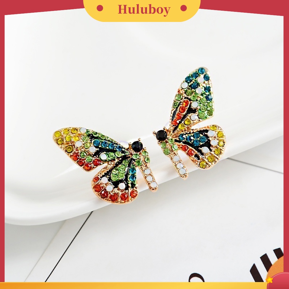 {Ready Stock} Fashion Wanita Multicolor Berlian Imitasi Kupu-Kupu Telinga Stud Earrings Perhiasan Pesta