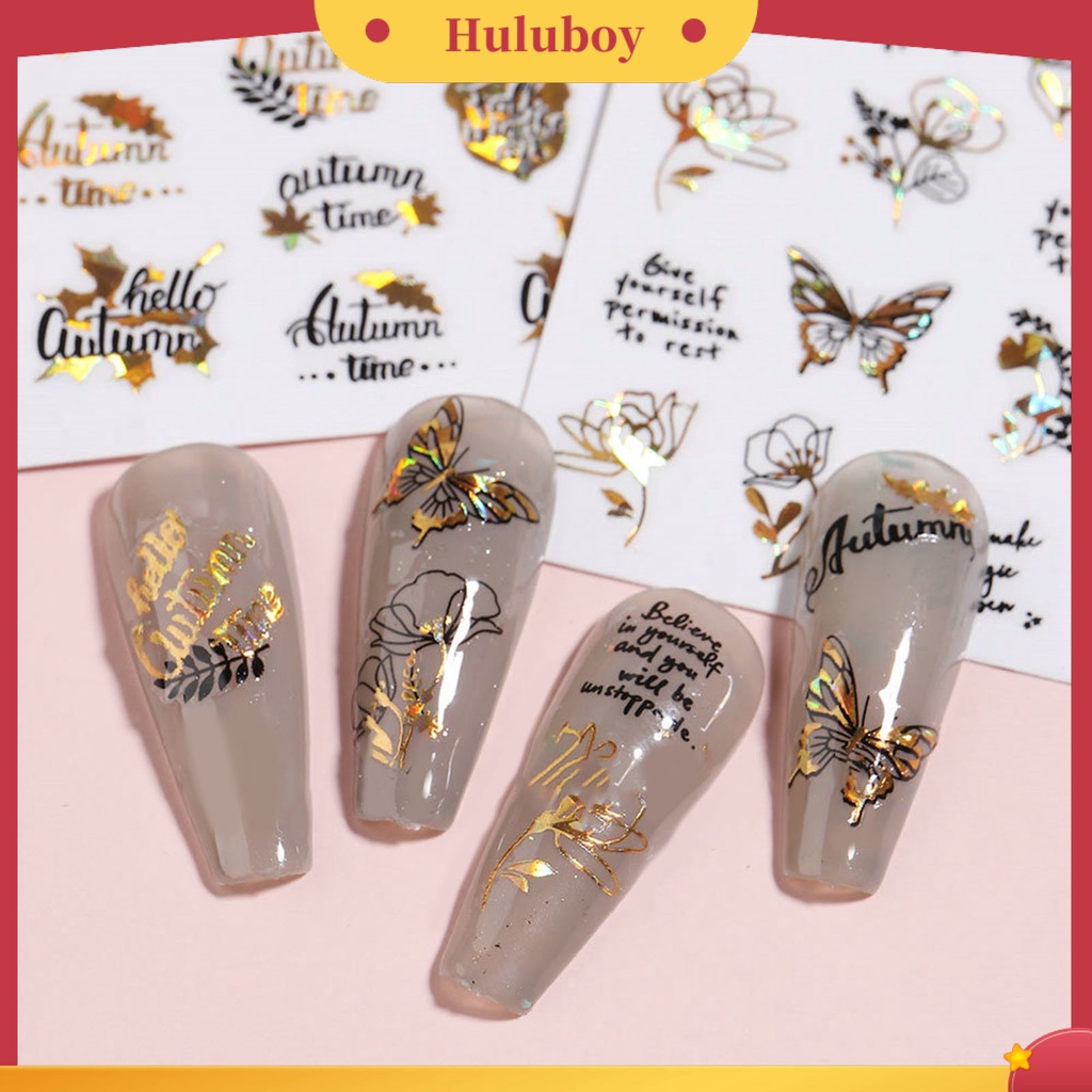 {In Stock} 2lembar Stiker Nail Art Gloss Perekat Diri Tidak Luntur DIY Kuat Lengket Kupu-Kupu Maple Daun Manicure Decal Nail Salon Supply