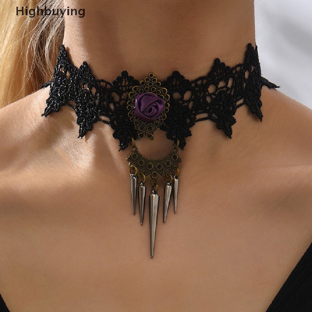 Hbid Vintage Kristal Bunga Pesona Liontin Choker Kalung Wanita Gothic Lace Choker Glory