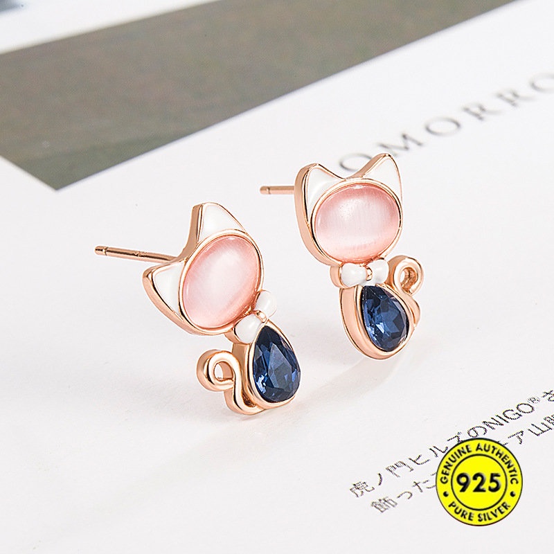 Opal Blue Crystal Kitten Ear Studs Wanita U1226