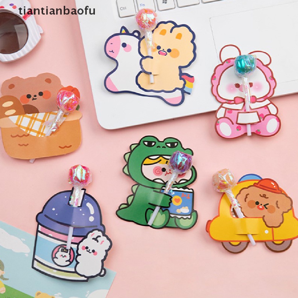 [tiantianbaofu] 10pcs Cute Animal Candy Lollipop DIY Kartu Hias Untuk Perlengkapan Pesta Anak Butik