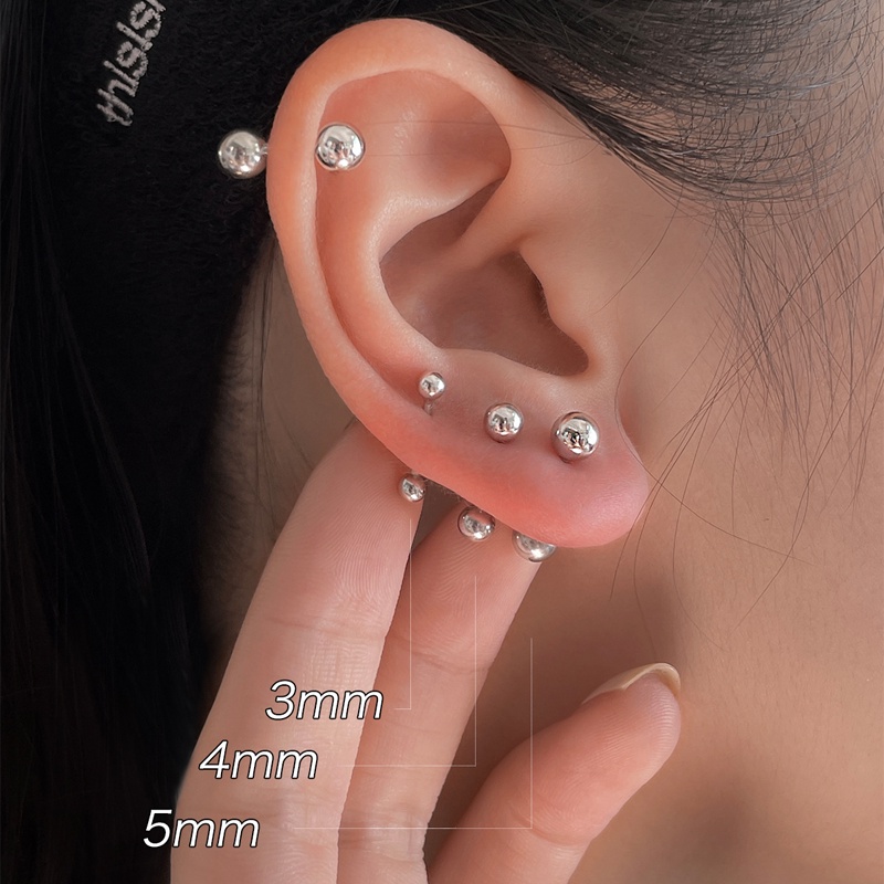 Magic789 1pasang Anting Pejantan Bola Stainless Steel Sederhana Untuk Wanita Pria Chic Manik-Manik Kecil Earring Trendi Aksesoris Telinga Pakaian Sehari-Hari