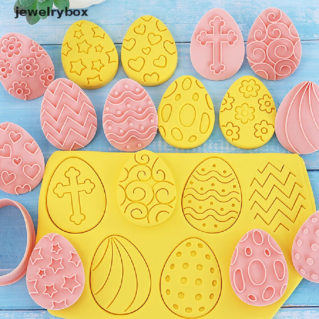 [jewelrybox] 10 Pcs Telur Paskah Biskuit Cetakan Cookie Cutters Stamp Press Fondant Gula craft Baking Alat Dekorasi Pesta Butik