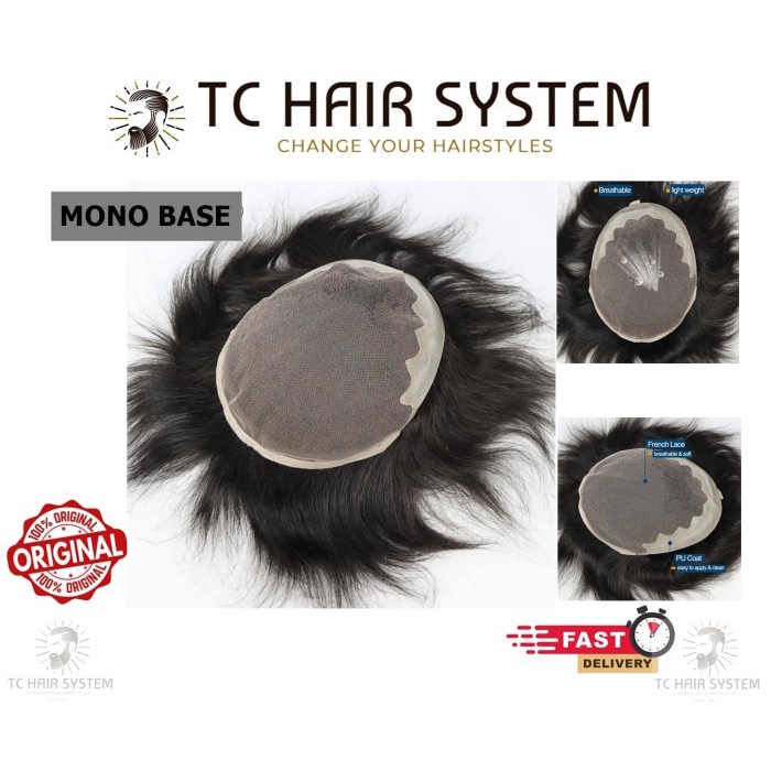 Wig Toupee Mono & Pu Toupee Men Breathable Man Wigs 100% Human Hair