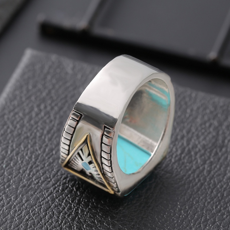 Goldkingdom Fashion Perhiasan Aksesoris Ready Stock Binatang India Utara Kehormatan Barat Thunderbird Bulu Turquoise Dua Warna Cincin