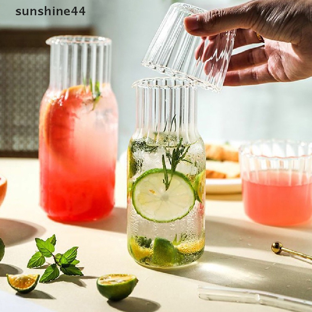 Sunshine 2Pcs Gelas Air Carafe Modern Minimalis Botol Air Panas Dingin Cangkir Set ID