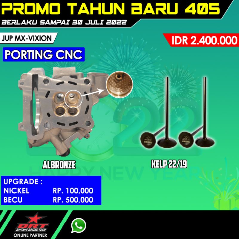 CYLINDER HEAD BRT JUPITER MX VIXION CNC PORTING KLEP 22/19 100% ORIGINAL