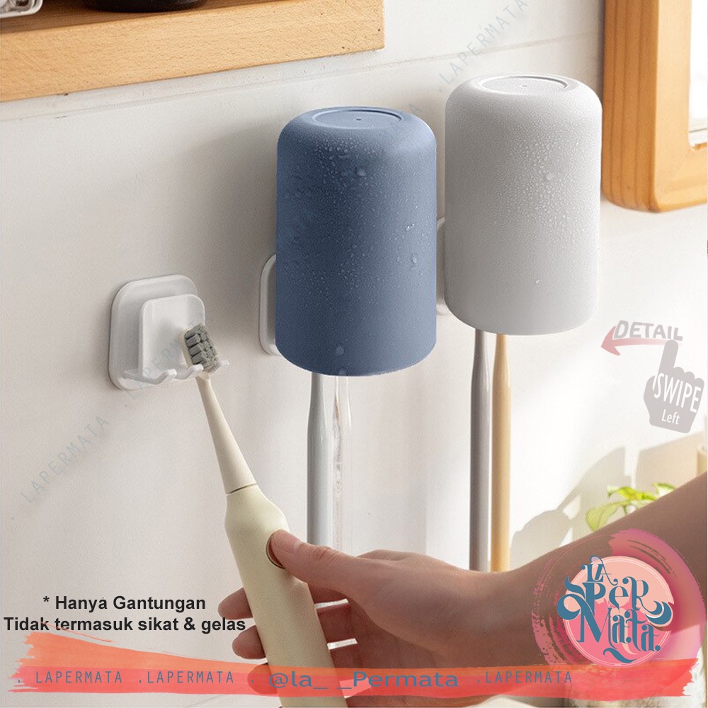 GANTUNGAN SIKAT GIGI dan GELAS Kumur Tempel 2 Slot / Toothbrush Hook Holder - LPM Shop