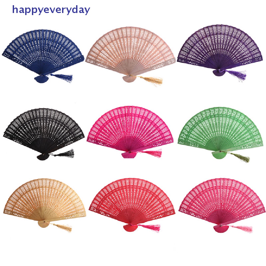 [happy] Fashion Wedding Hand Party Ukir Bambu Kipas Lipat Chinese Fan [ID]