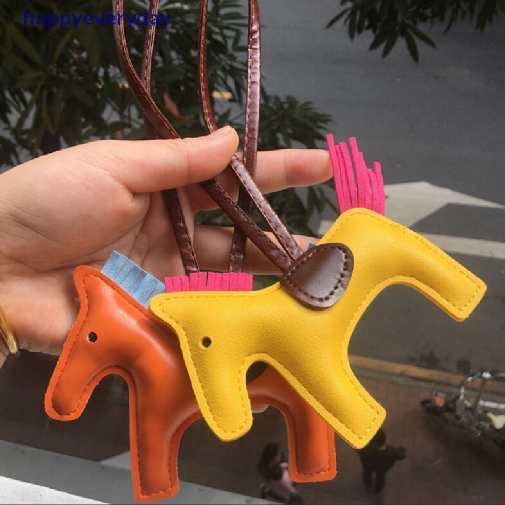 [happy] Handmade PU Leather Keyrings Horse Gantungan Kunci Mobil Tas Pesona Liontin Aksesoris [ID]