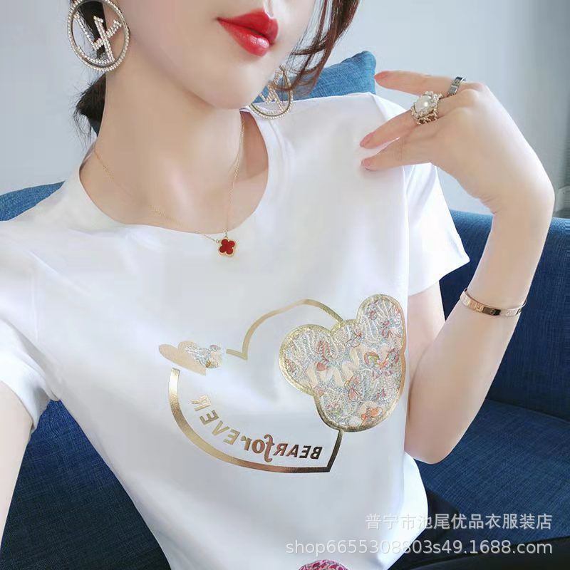 Baju wanita Kaus Wanita Lengan Pendek Motif  Katun  Kaus Dalaman Fashion Kasual  2022