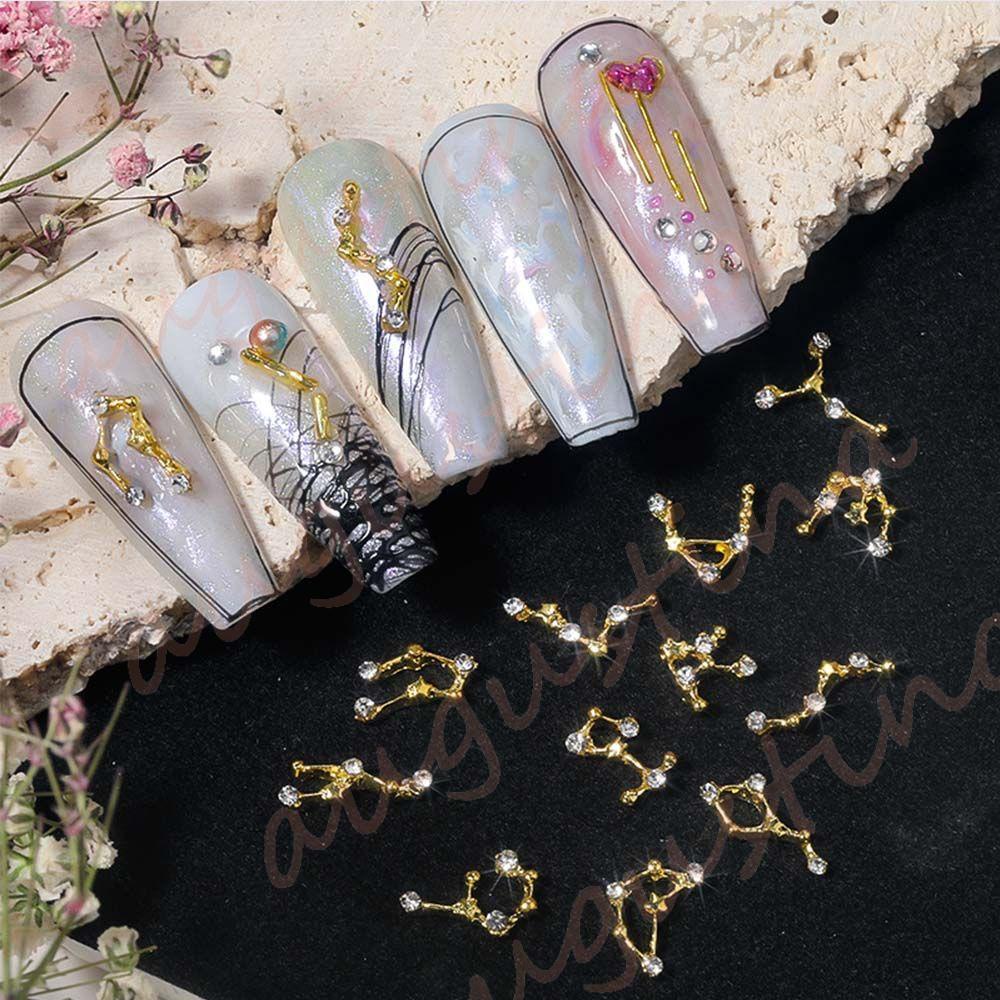 Agustina 3D Dekorasi Kuku Emas Fashion 12rasi Bintang Strass Batu Manikur Aksesoris Alloy Hiasan Kuku