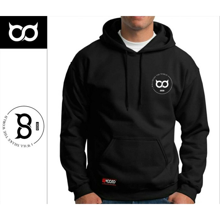 sweater hoodie pria original koozo logo jaket cowok cewek terkini - Hitam, L