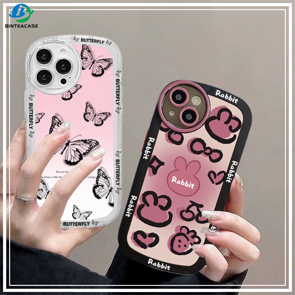 iPhone 11 Pro 11 Pro MAX 12 12 Pro 12 Pro MAX IPhone13 Pro MAX 14 Pro MAX X XR XS MAX 6 6S 7 8 Plus SE 2020 Kupu-Kupu Dan Kelinci Bening Lembut TPU Phone Case Binteacase