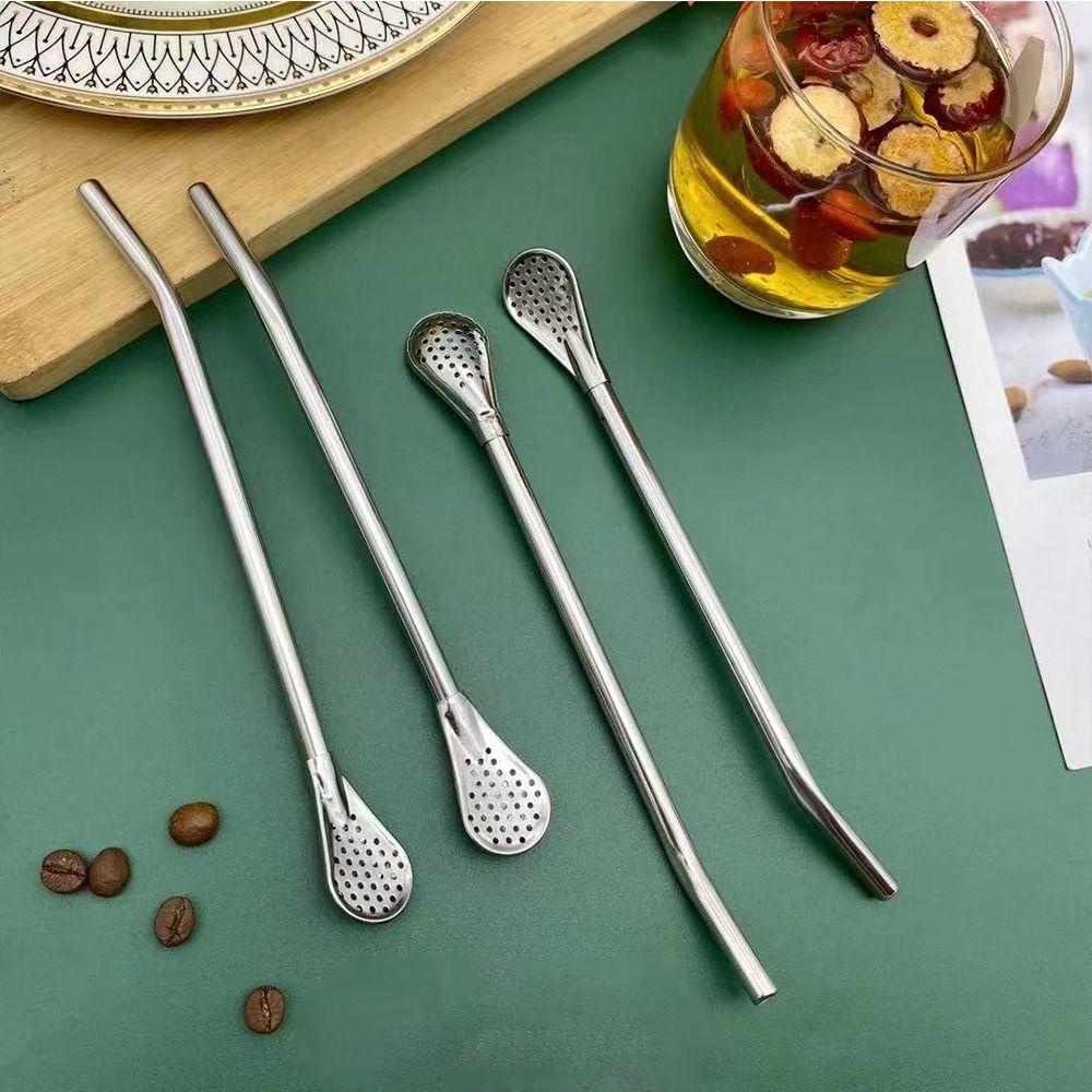 [Elegan] Sedotan Reusable Mudah Dibersihkan Sendok Kopi Jus Buah304Stainless Steel Milk Tea Stirring Spoon