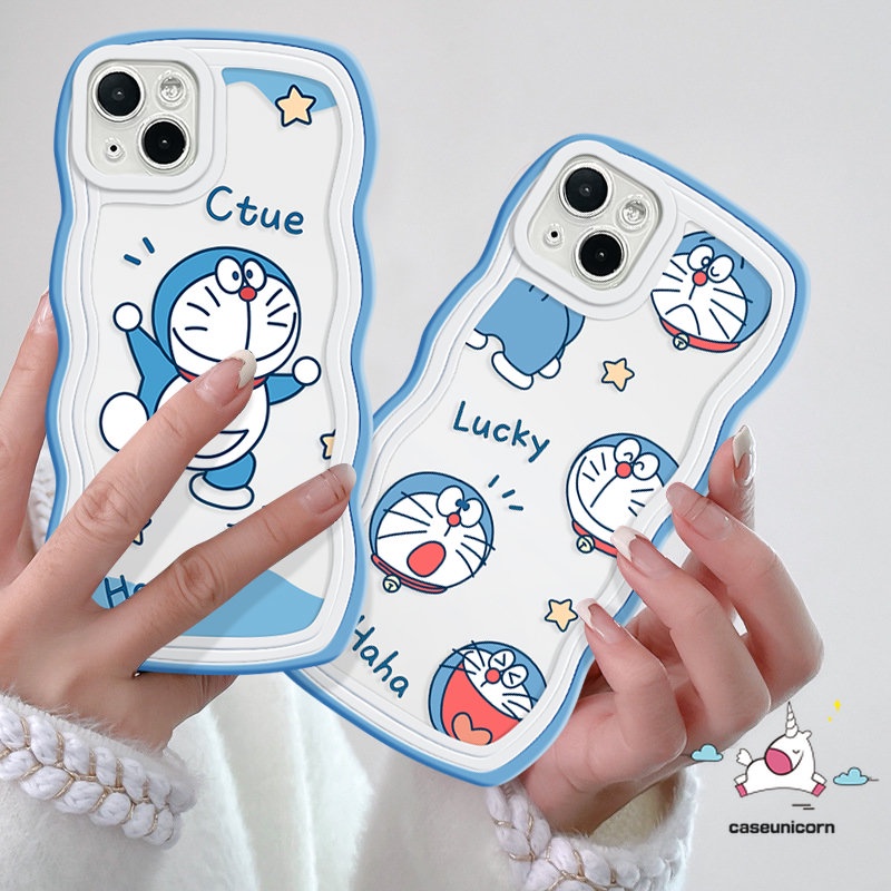 Case Pasangan Kartun Doraemon Kompatibel Untuk iPhone 7Plus 13 12 11 14 Pro Max XR 6 8 6s 7Plus XS X Max14 Plus SE 2020 Ekspresi Kucing Yang Indah Tepi Bergelombang Casing Ponsel Tpu Lembut