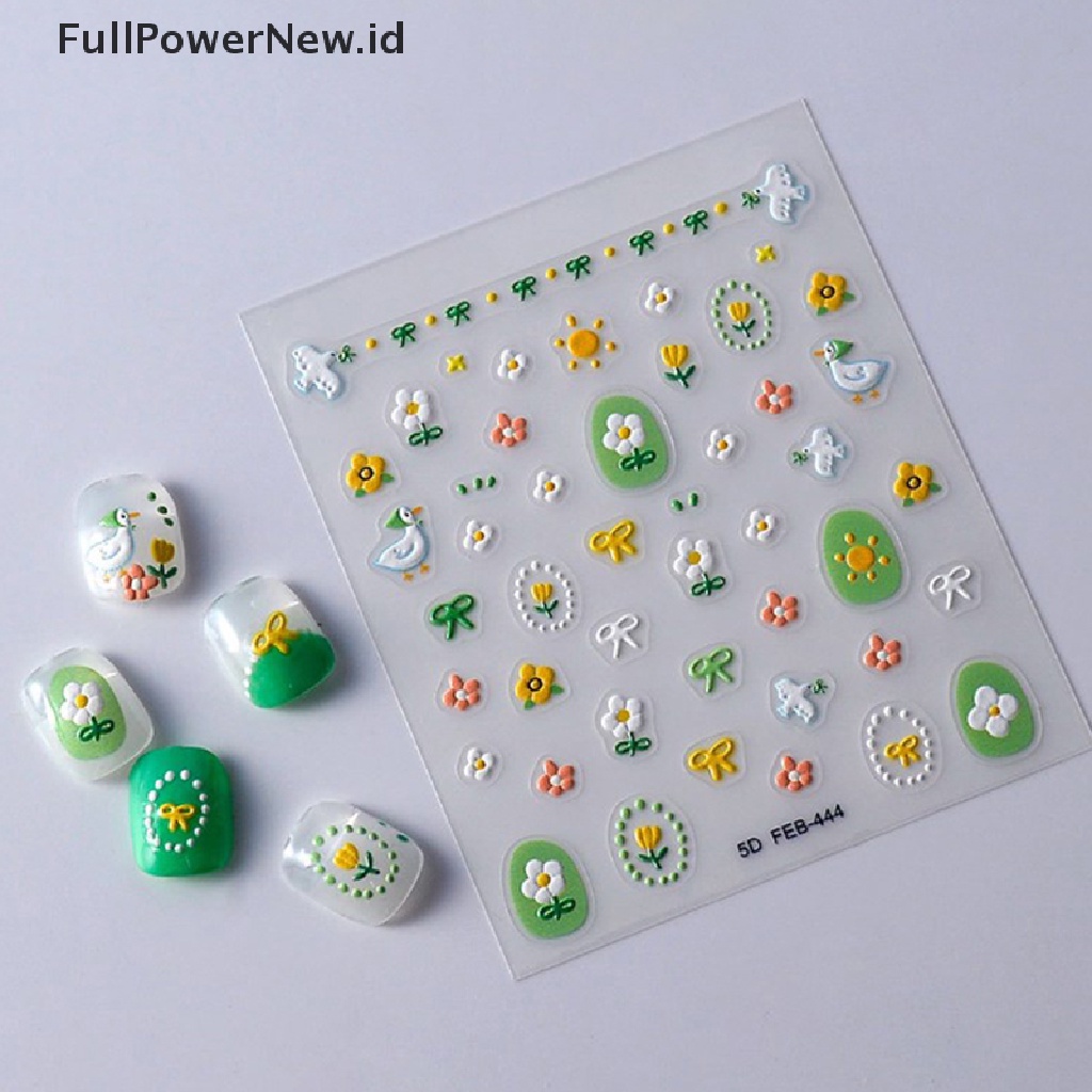 Power 5D Nail Art Stiker Bunga Perekat Diri DIY Timbul Decals Spring Series ID