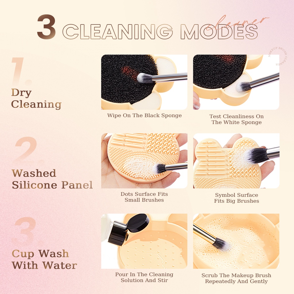 Focallure Makeup Brush Cleaner Makeup Cleaner Bowl Cleaning Mat Durable Material Wet &amp; Dry Clean 4 Textures Makeup Brush Cleaner Tool
