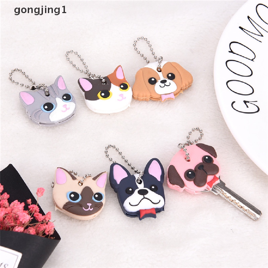 Ggg Silicone Puppy Pug Cat Rabbit Key Cover Cap Gantungan Kunci Key Ring PVC Key Case Hadiah ID