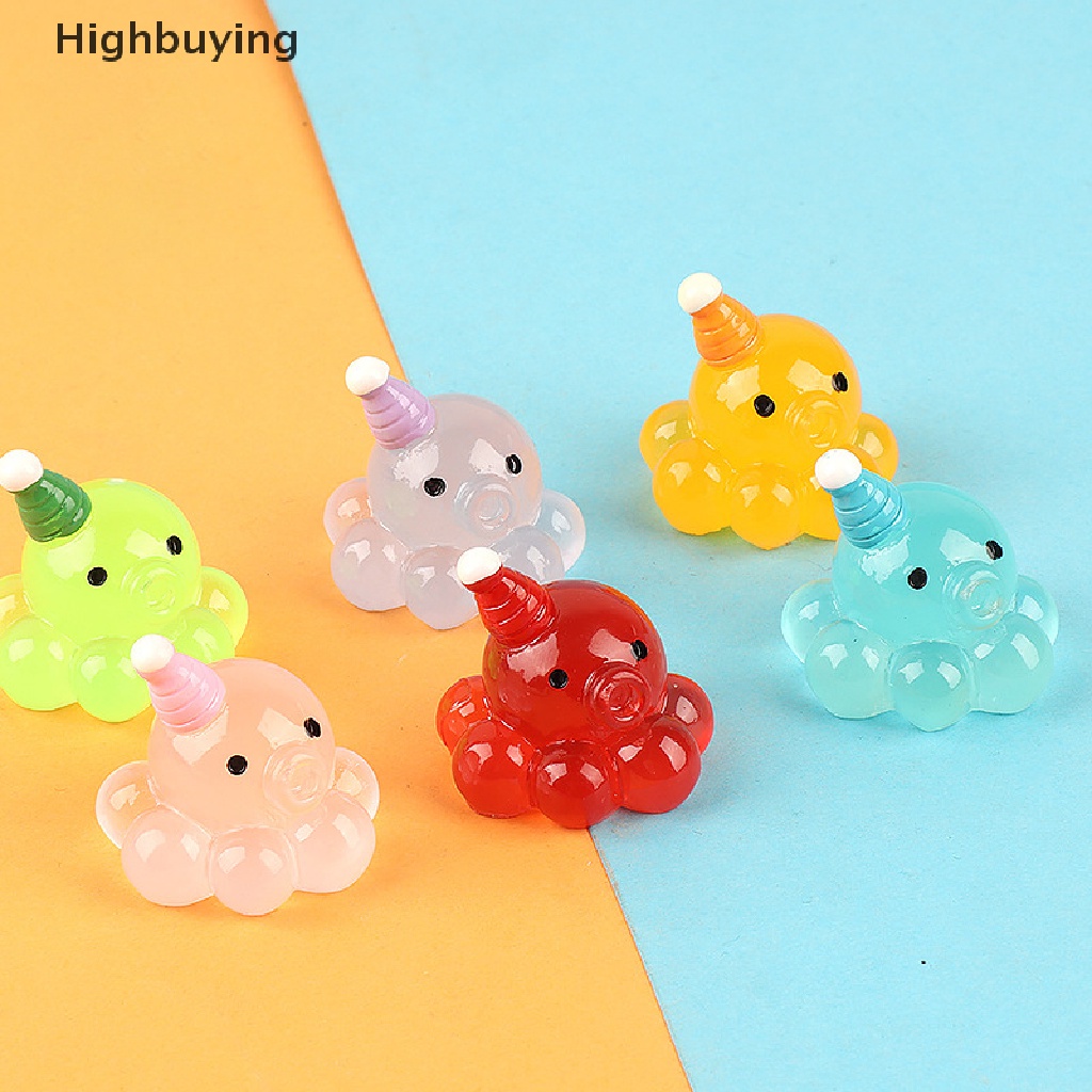 Hbid 2PC Luminous Mini Kartun Resin Gurita Mainan Dekorasi Taman Rumah Resin Aksesoris Untuk Bahan Crafg Perhiasan Ch Glory