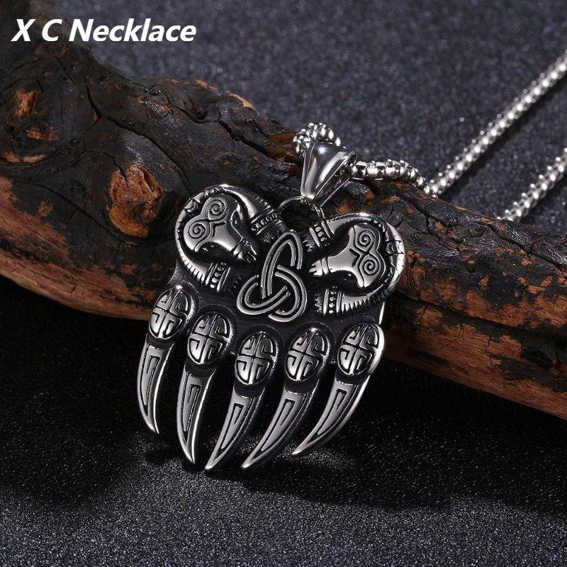 [X C Kalung] Perak Pribadi Vintage Viking Beruang Cakar Baja Titanium Kalung Punk Hip Hop Pria Dan Wanita Pesta Ulang Tahun Fashion Liontin