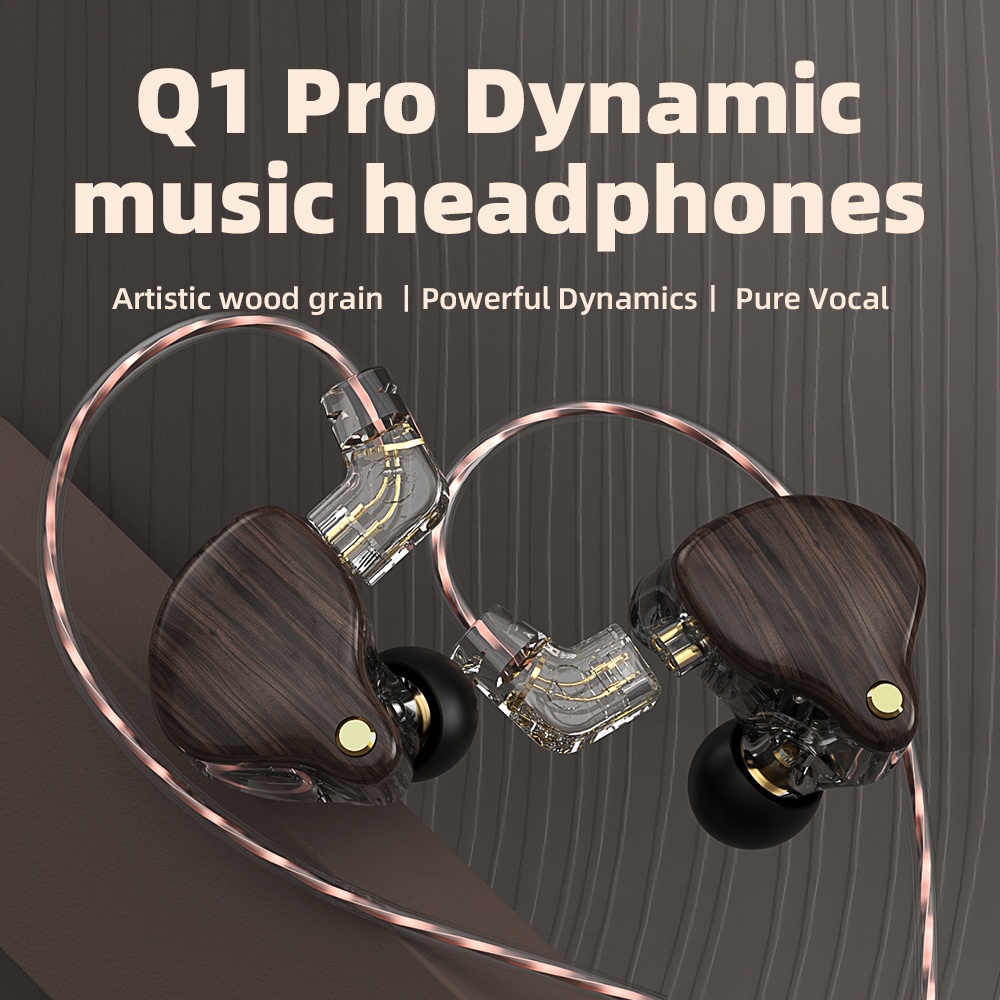 Q1 Pro Universal 3.5mm Earphone Kayu In Ear Olahraga Musik HiFi Headphone Kabel Subwoofer Headset Earbud Dengan Mikrofon