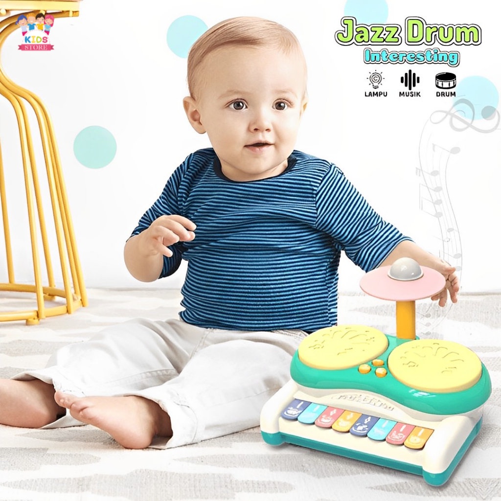 Jazz Drum Set Multifungsi Lampu &amp; Musik| Mainan Edukasi Anak 3-4-5-6-7 Tahun Laki Laki Perempuan