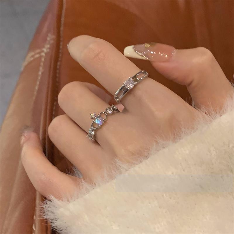 Cincin Perak925 Terbuka Berkilau Berlian Putri Mahkota moonstone ring lady korea