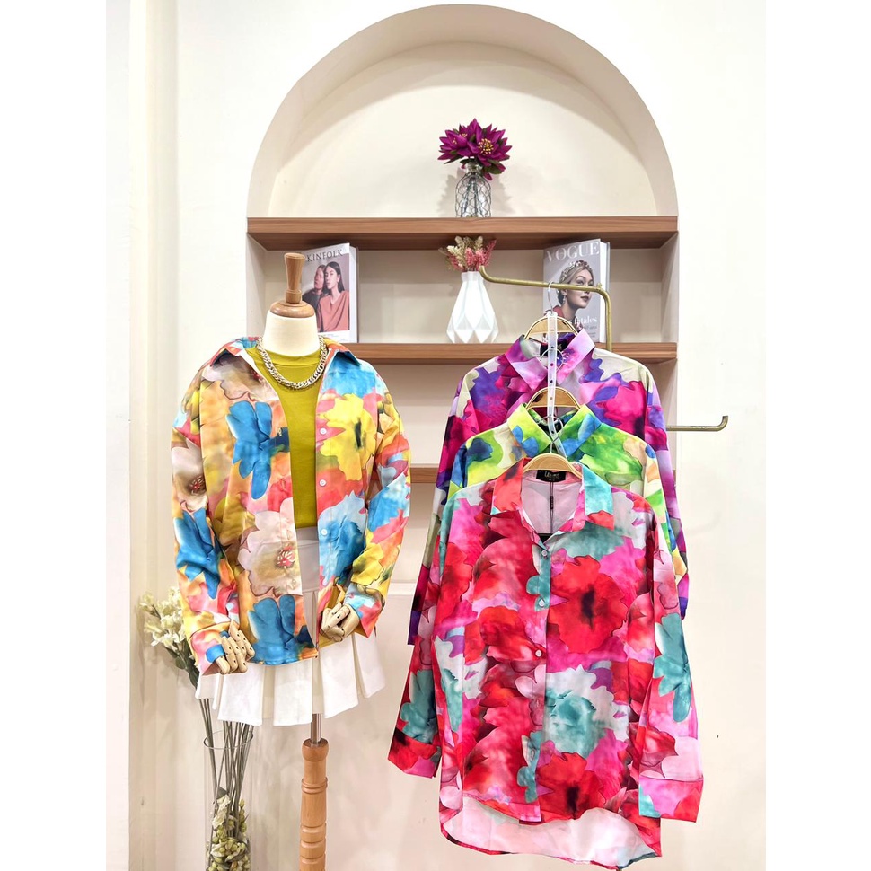 Atasan wanita kemeja BKK motif bunga import bangkok TW-1250