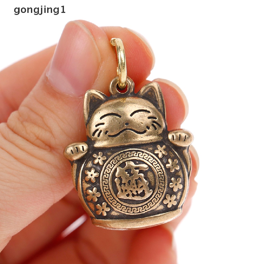 Ggg Tembaga Murni Lucky Cat Gantungan Kunci DIY Perhiasan Aksesoris Gantungan Keyring Pendant ID