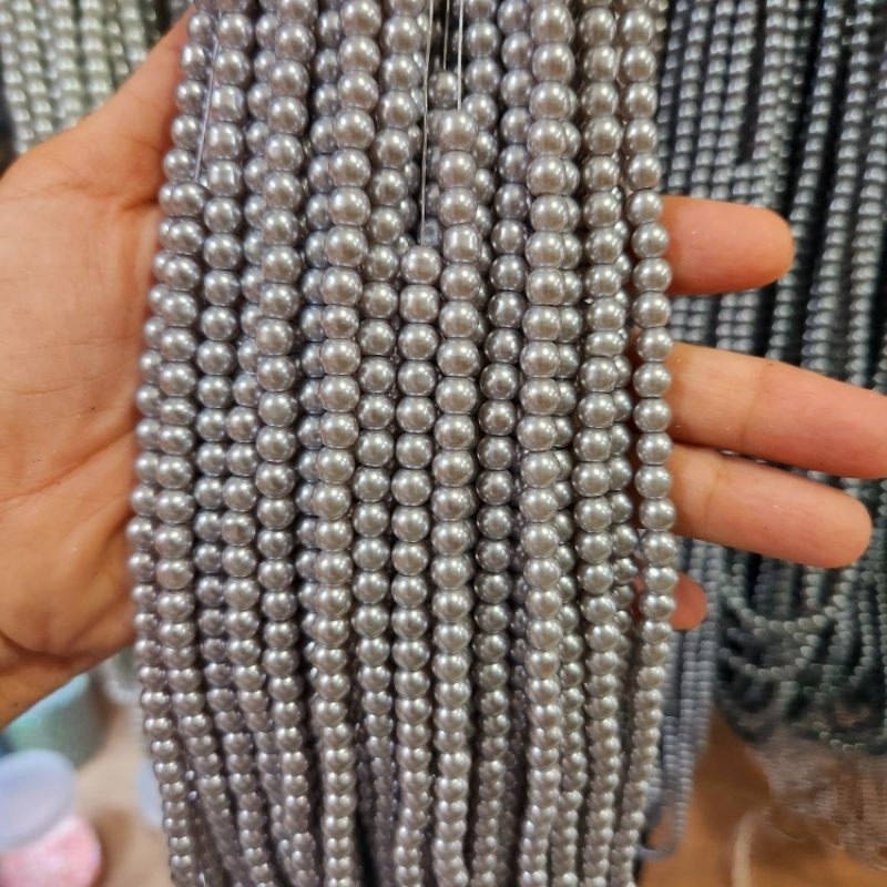 MUTIARA BERAT 4mm seri ABU ABU MUTIARA SINTETIS BERAT mutiara jahit per KALUNG