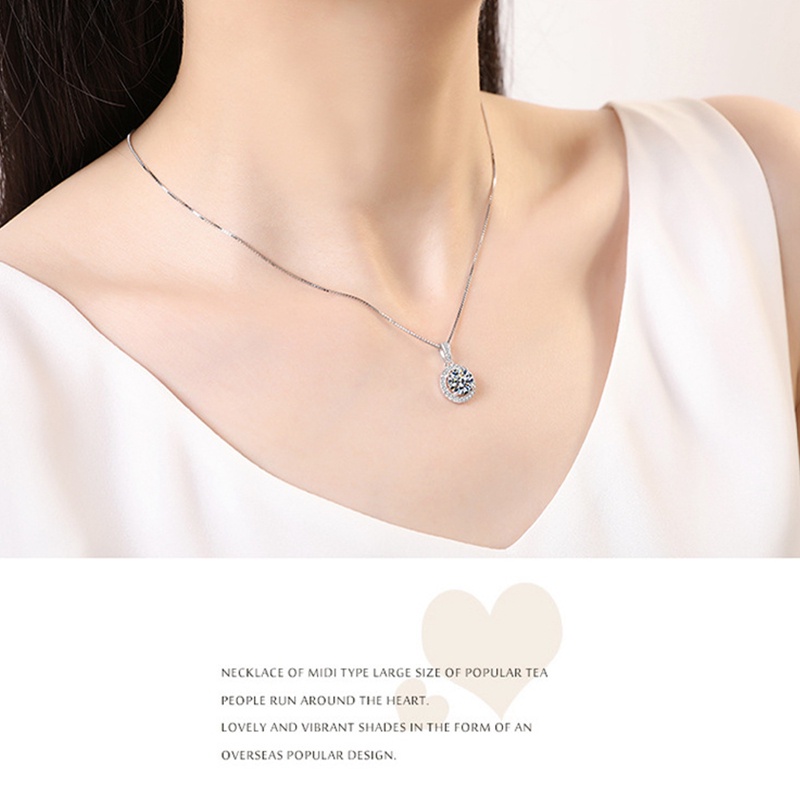 Bulat Tunggal Kristal Berlian Imitasi Perak Liontin Kalung Fashion Wanita Perhiasan