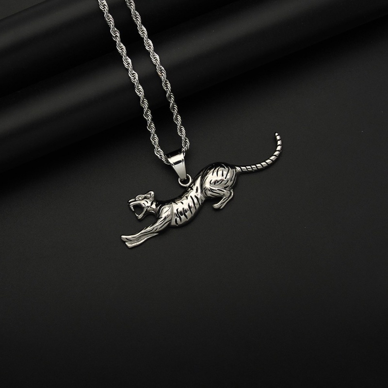 [X C Kalung] Baru Emas Pola Leopard Perak Macan Baja Titanium Liontin Punk Hip Hop Stainless Steel Kalung Hadiah Pesta Ulang Tahun Untuk Pria Dan Wanita