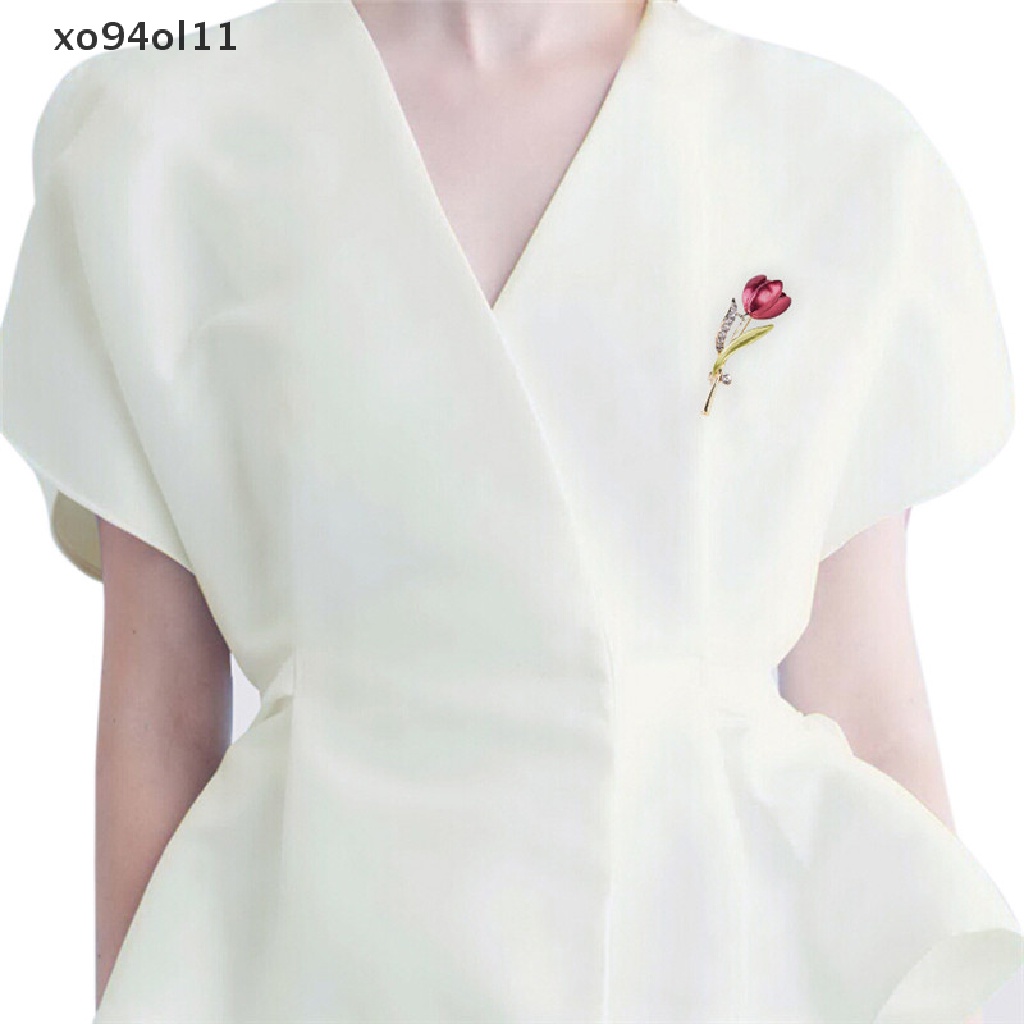 Xo Pin Bros Bunga Tulip Elegan Berlian Imitasi Kristal Aksesoris Pakaian Perhiasan OL