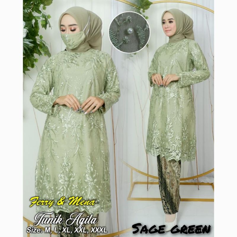 Baju Kebaya Tunik Jumbo Lingkar Dada 130 Set Tunik Tulle Tunik Tile Bordir Tille Modern Brokat V9P7 