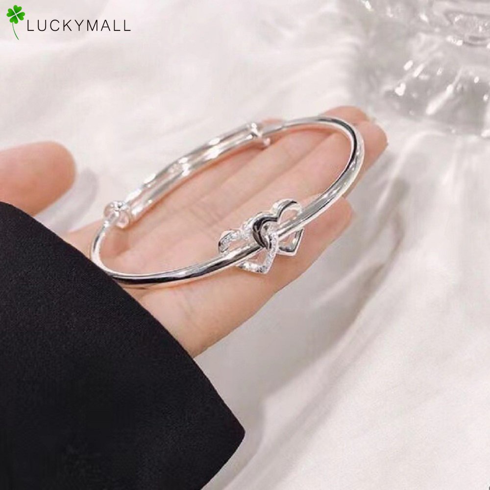 Fashion Zirkon Ganda Hati Bangle Untuk Wanita Korea Y2k Perak Gelang Perhiasan Aksesoris