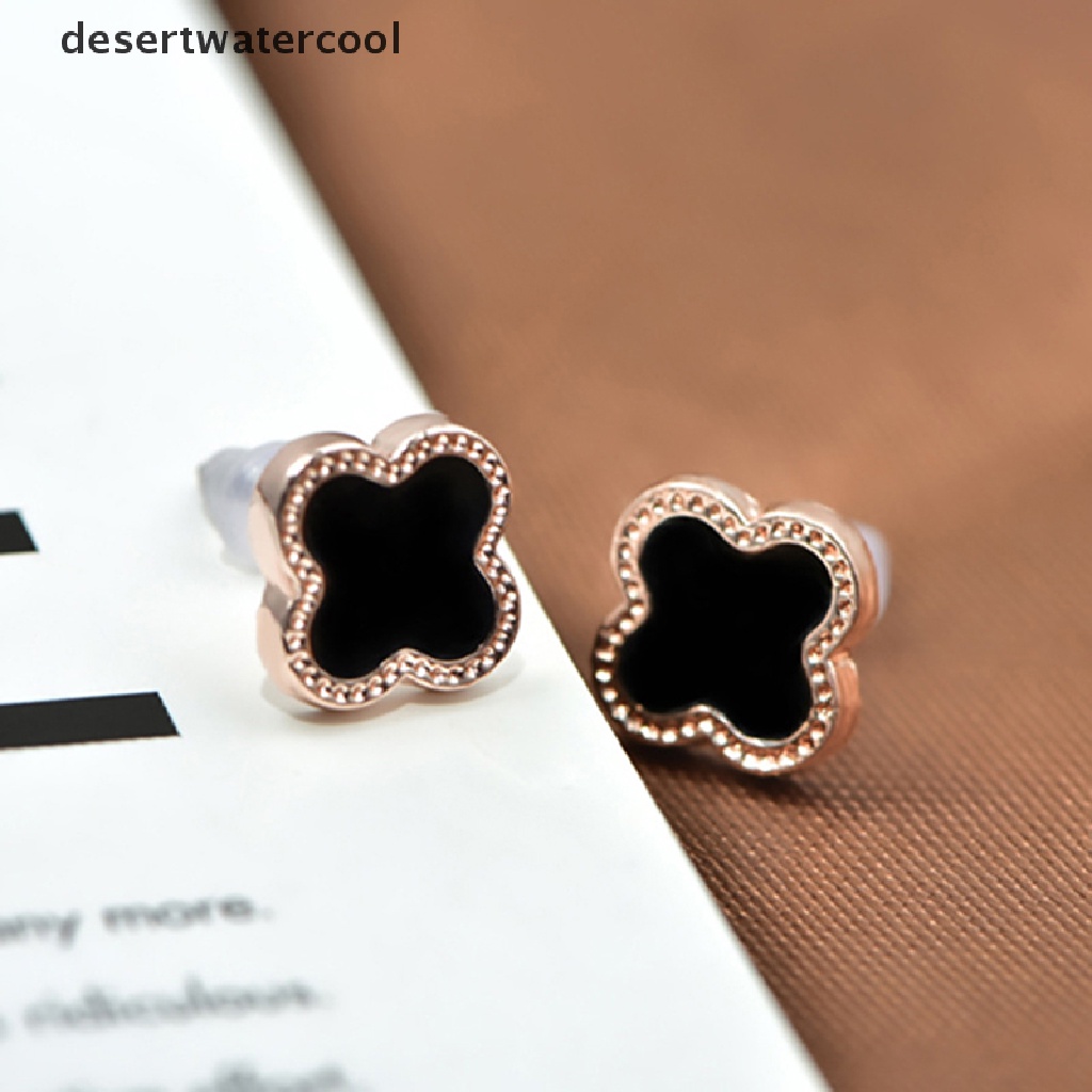 Deid 1pasang Anting Semanggi Empat Daun Temperamen Hitam Sederhana Universal Stud Earring Set Untuk Wanita Sederhana Elegan Lucu Perhiasan Aksesoris Martijn
