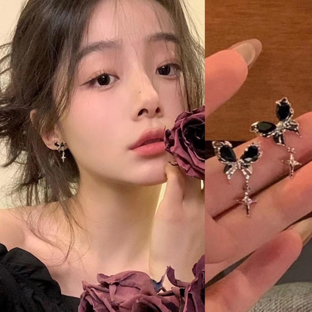 Manis Dan Keren Retro Hitam Kupu-Kupu Liu Su Anting-Anting Manis Fashion Anting-Anting