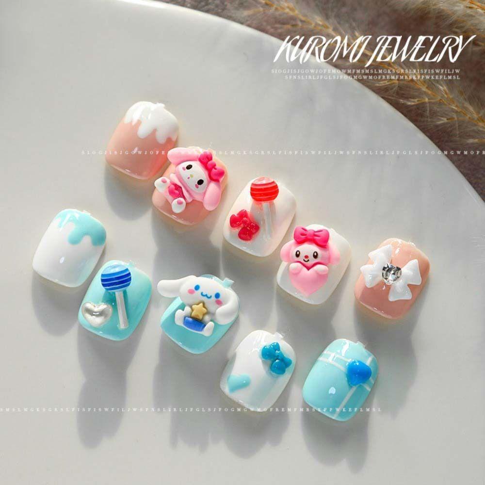 Nickolas1 Kartun Dekorasi Kuku Wanita Resin Kuromi Melody Manicure Aksesoris Hiasan Kuku 3D Nail Art Drills