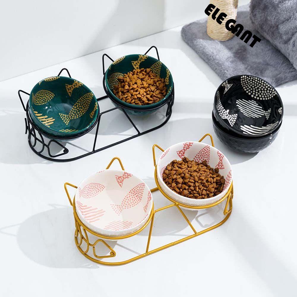 [Elegan] Mangkuk Ganda Kucing Melindungi Tulang Belakang Serviks Tahan Lama Pengumpan Kucing Peminum Mulut Miring Penyimpanan Makanan Untuk Piring Anjing Kucing Pet Feeder Bowl