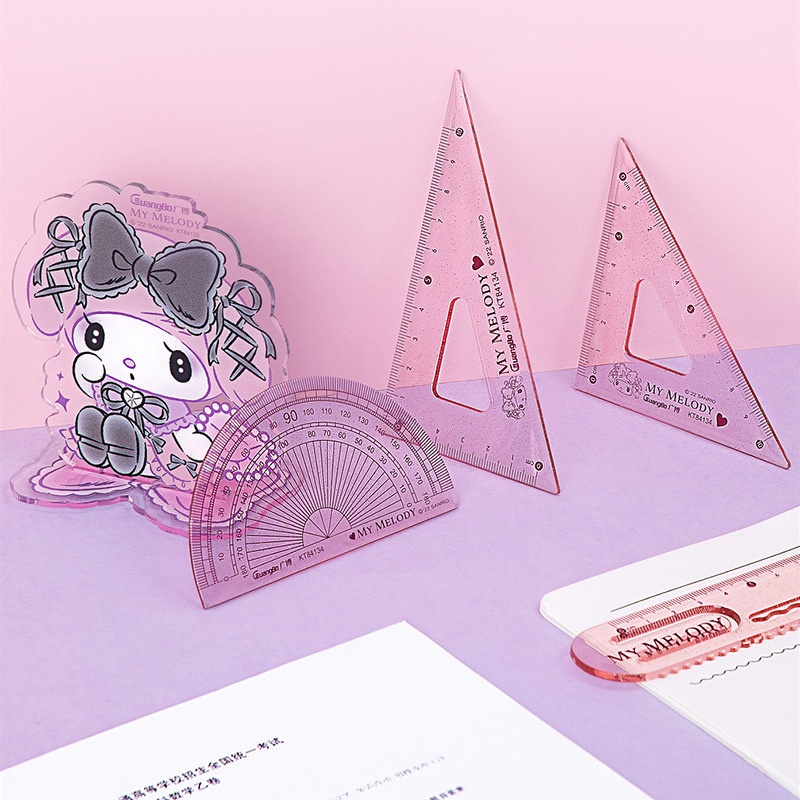 (5 IN 1) SET PENGGARIS ORI SANRIO PREMIUM PACK / RULER SET SANRIO / PENGGARIS ANAK SEKOLAH MOTIF CINNAMOROLL KUROMI MELODY