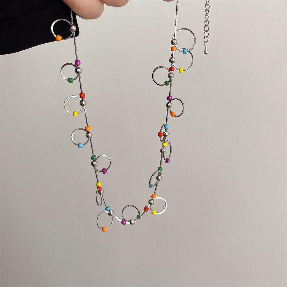 Mxbeauty Wanita Bohemian Kalung Trendi Pesona Rantai Klavikula Manik-Manik Warna-Warni Niche Desain Sederhana Y2K Gadis Choker