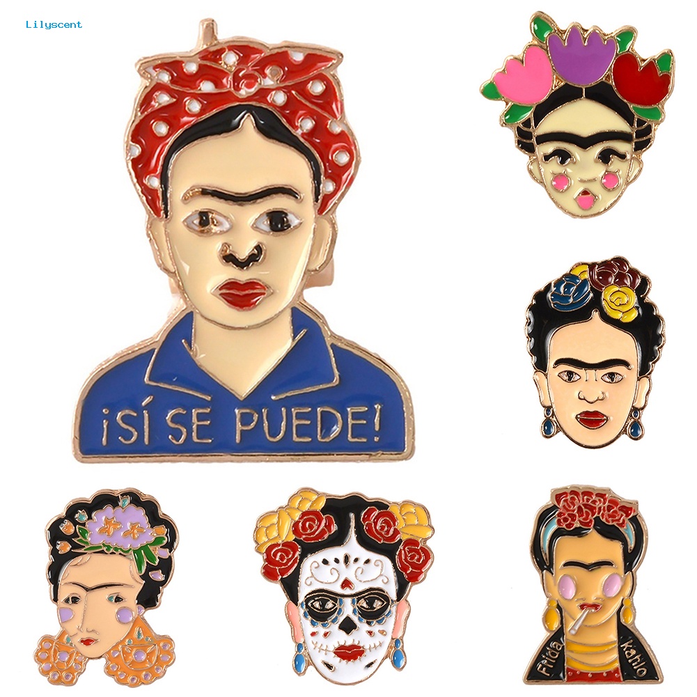 Lilyscent Kartun Enamel Frida Kahlo Meksiko Lencana Kerah Bros Pin Pakaian Perhiasan