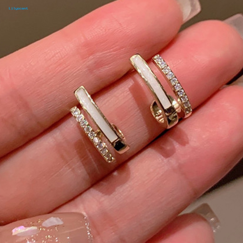 Lilyscent 1pasang Anting Pejantan Logam Prom Perlengkapan Zirkon Bertatahkan Vertikal Bar Menjuntai Earrings Elegan