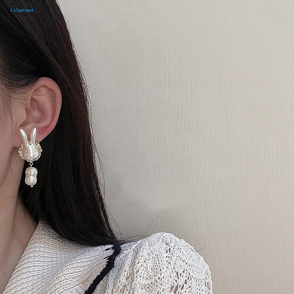 Lilyscent 1pasang Ringan Menjuntai Anting-Anting Aksesoris Pesta Bunny Faux Pearl Earrings Accessories Eye-catching